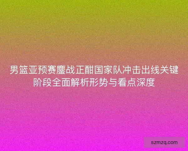 男篮亚预赛鏖战正酣国家队冲击出线关键阶段全面解析形势与看点深度