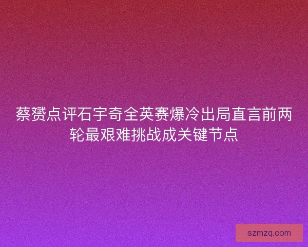 蔡赟点评石宇奇全英赛爆冷出局直言前两轮最艰难挑战成关键节点