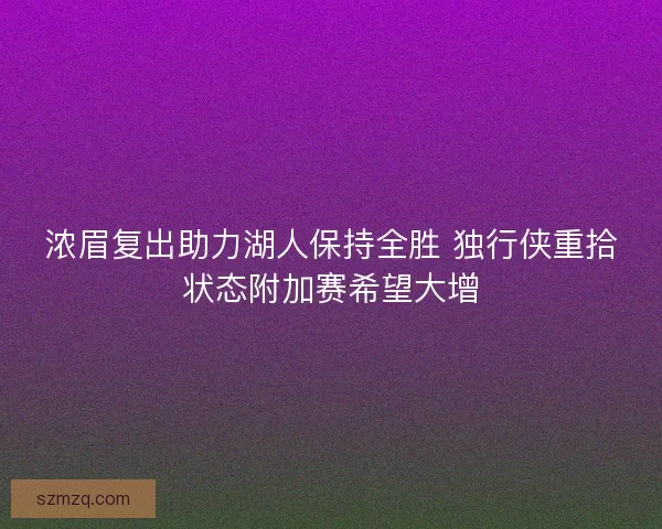浓眉复出助力湖人保持全胜 独行侠重拾状态附加赛希望大增